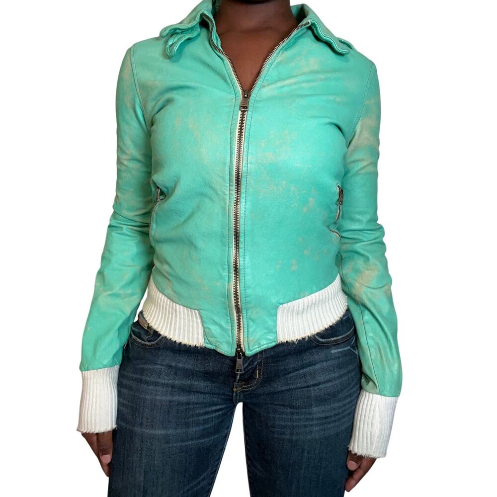 Teal Green Giorgio Brato "Organic Edition" Leather Jacket, Size 40